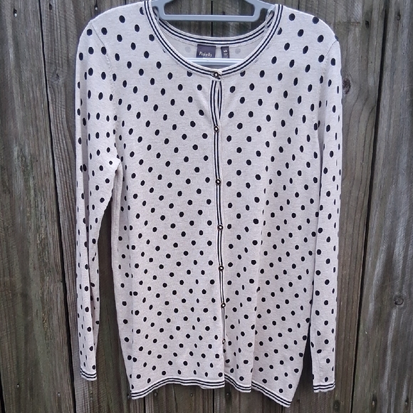 Rafaella Sweaters - Rafaella Light Tan with Black Polka Dots.  Soft made with 78% Viscose. Size L/G